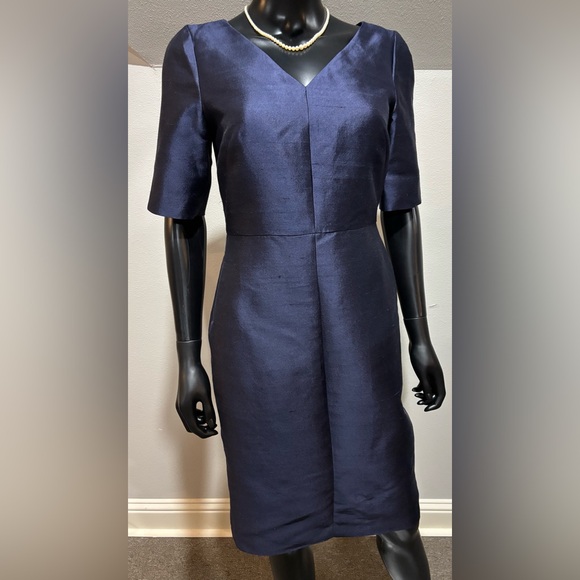 Misses Midnight Navy Silk Dupioni Shantung Sheath Dress Talbots 6 $199 New NWT - Picture 1 of 6